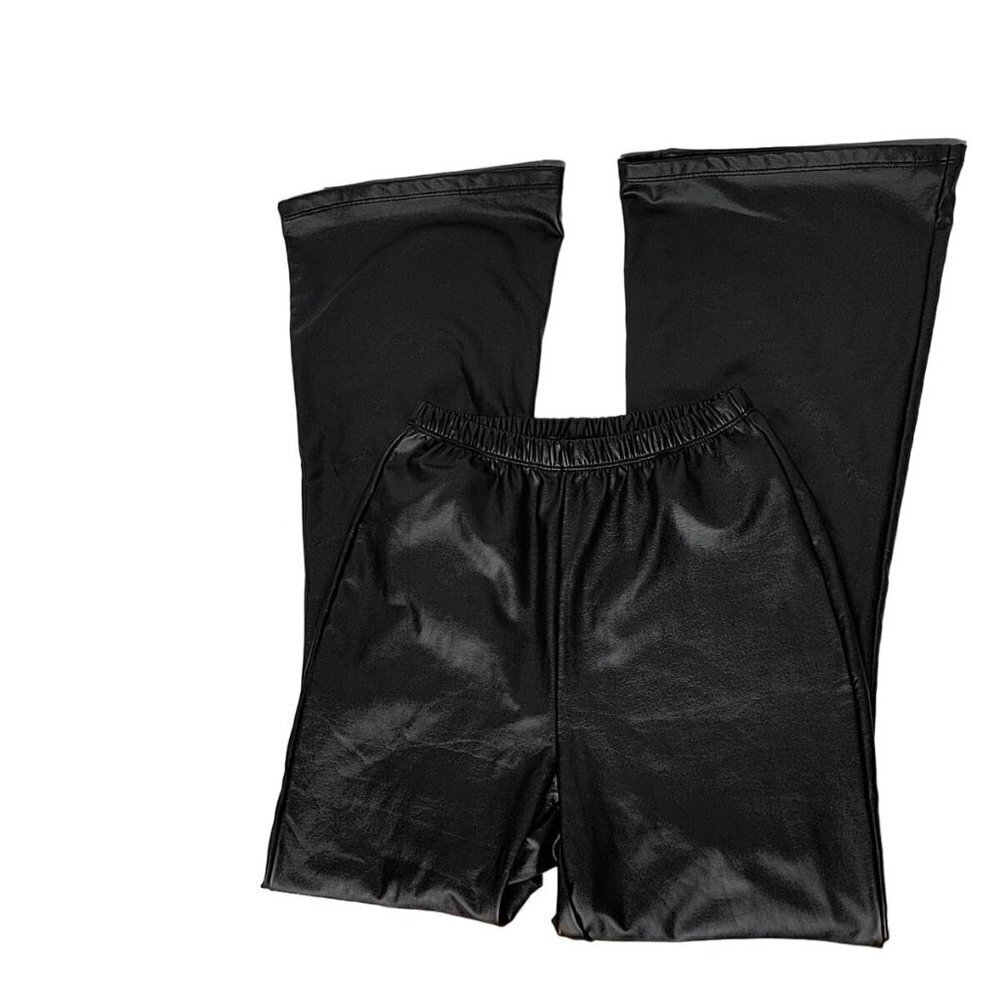 Hesperus Women's Faux Leather Pull On Flare Leg Pants Size Large Solid Black